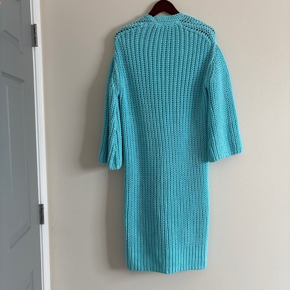 Free People Offside Cardigan Longline Chunky Knit Button Up Sweater in Blue - Picture 7 of 12